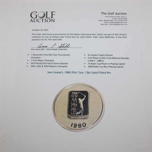 Sam Snead's 1980 PGA Tour 12kt Gold Filled Pin
