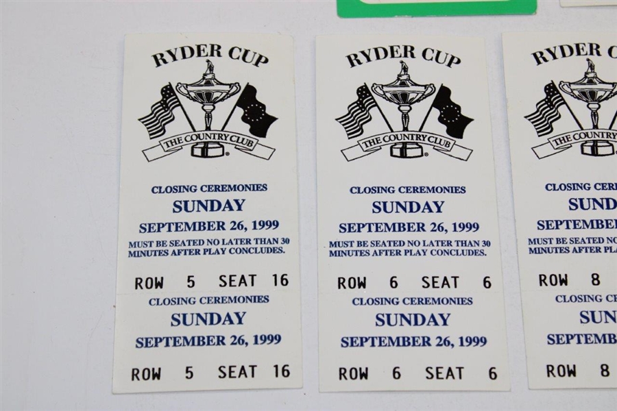 1999 Ryder Cup Opening/Closing Ceremonies Tickets w/1995 Ryder Cup Ticket - Linn Strickler Collection