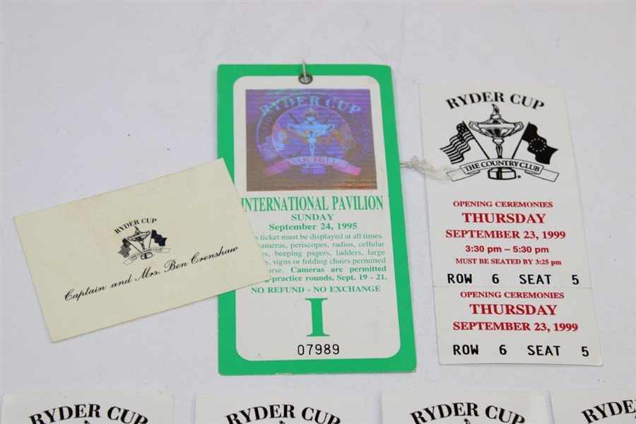 1999 Ryder Cup Opening/Closing Ceremonies Tickets w/1995 Ryder Cup Ticket - Linn Strickler Collection