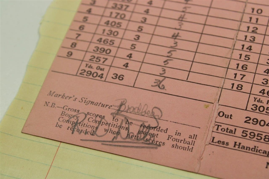 Bobby Locke Used Scorecard at Moor Park from Locke's Personal Scrapbook 