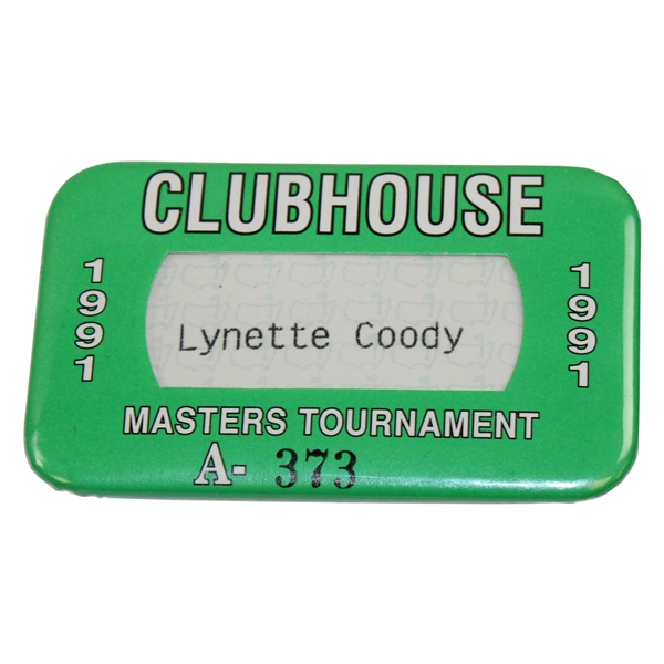 Charles Coodys Wife Lynette Coody's 1991 Masters Clubhouse Badge #A-373
