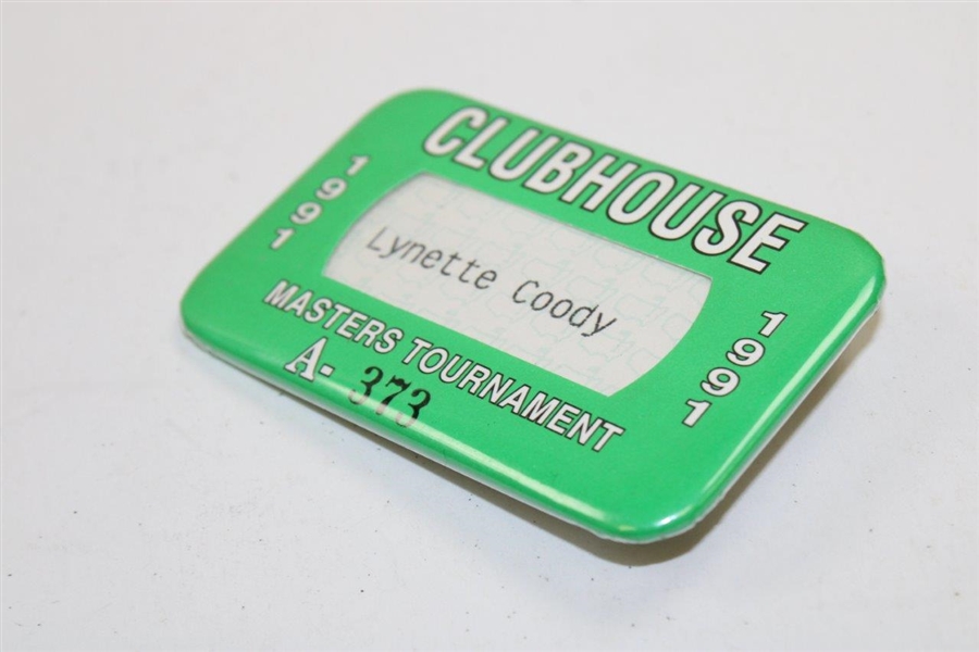 Charles Coodys Wife Lynette Coody's 1991 Masters Clubhouse Badge #A-373