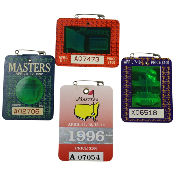 1992, 1993, 1994 & 1996 Masters Tournament SERIES Badges - Couples, Langer, Olazabal & Faldo