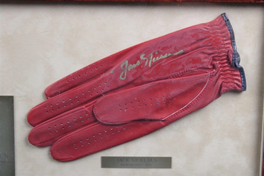Nicklaus, Casper, Jacklin & Stockton Signed Golf Gloves Display 1970 Major Champs - Framed JSA ALOA
