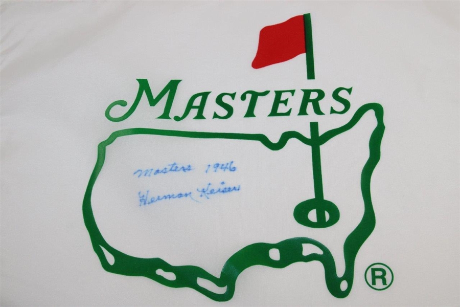 Herman Keiser Signed Early 1990's White Masters Flag with 'Masters 1946' JSA ALOA