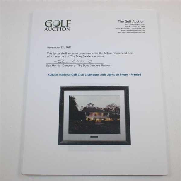 Augusta National Golf Club Clubhouse with Lights on Photo - Framed