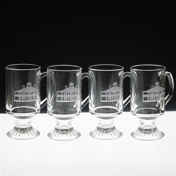 Four (4) Augusta National Golf Club 'Clubhouse' Glass Pedestal Coffee Mugs