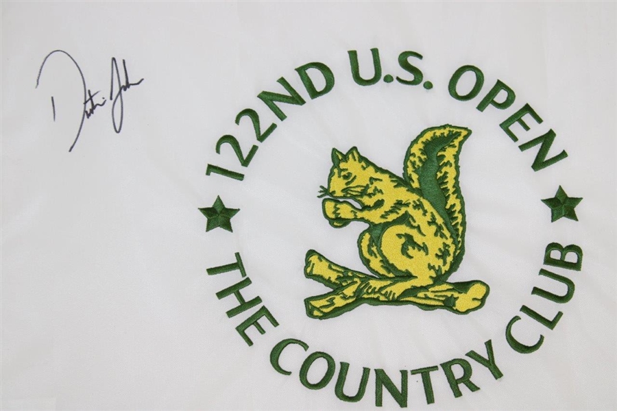 Dustin Johnson Signed 2022 US Open at The Country Club Embroidered Flag JSA ALOA