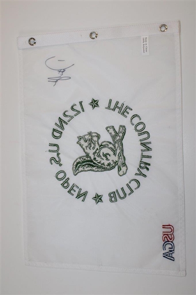 Dustin Johnson Signed 2022 US Open at The Country Club Embroidered Flag JSA ALOA