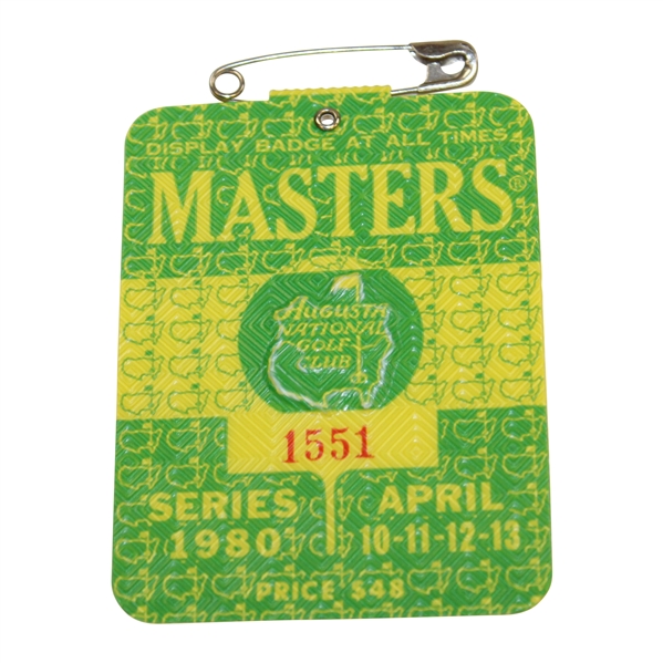 1980 Masters Tournament SERIES Badge #1551 - Seve Ballesteros Winner
