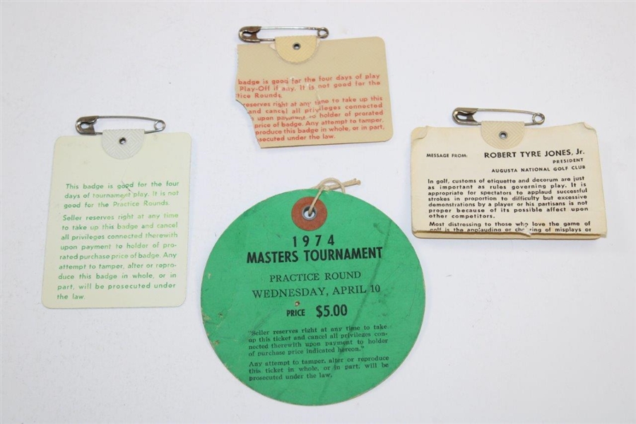 Masters Tickets & SERIES Various Condition Badges - 1970 Badge, 1974 (Badge & Ticket) & 1982 Badge