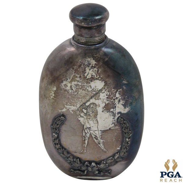 Classic Swinging Time-Period Golfer Themed Flask