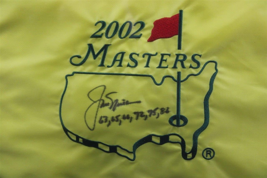 Jack Nicklaus Signed 2002 Masters Flag w/Years Won & Signed Ball - Framed