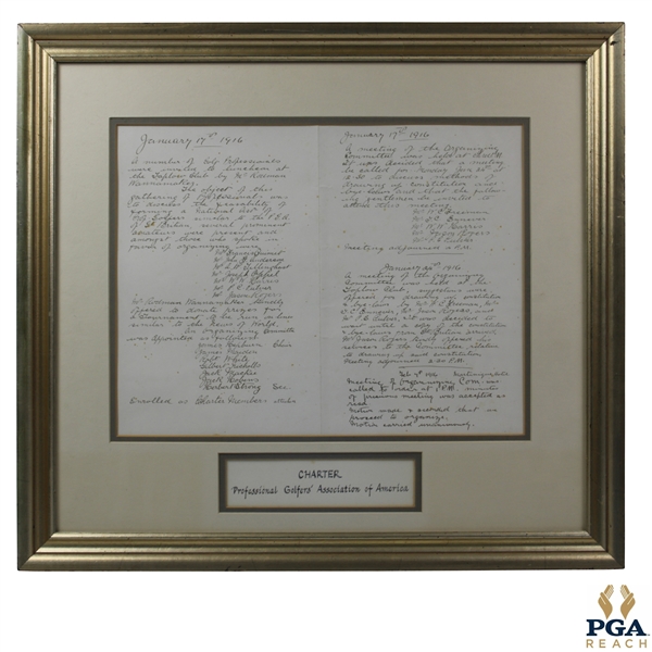 1916' Professional Golfer's Association of America Facsimile Charter Constitution - Framed