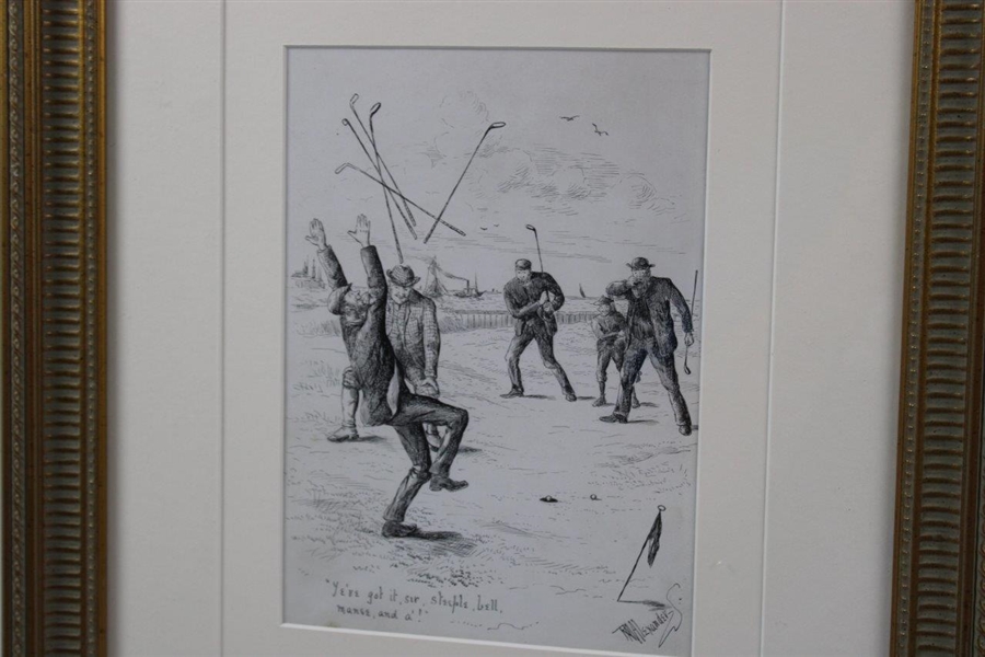 1887 Original Pen & Ink Illustration for 'Golfing' Book from Probst Library - Framed