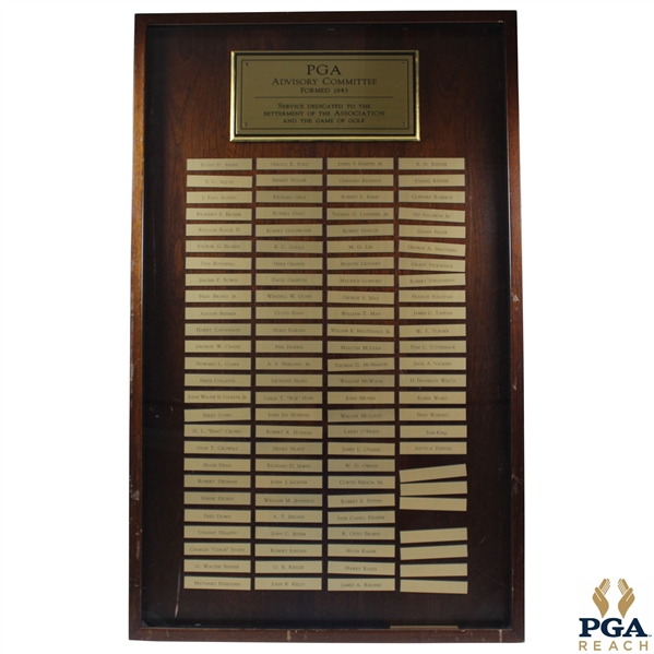 PGA Advisory Committee 'Formed 1943' List of Nameplates - Framed