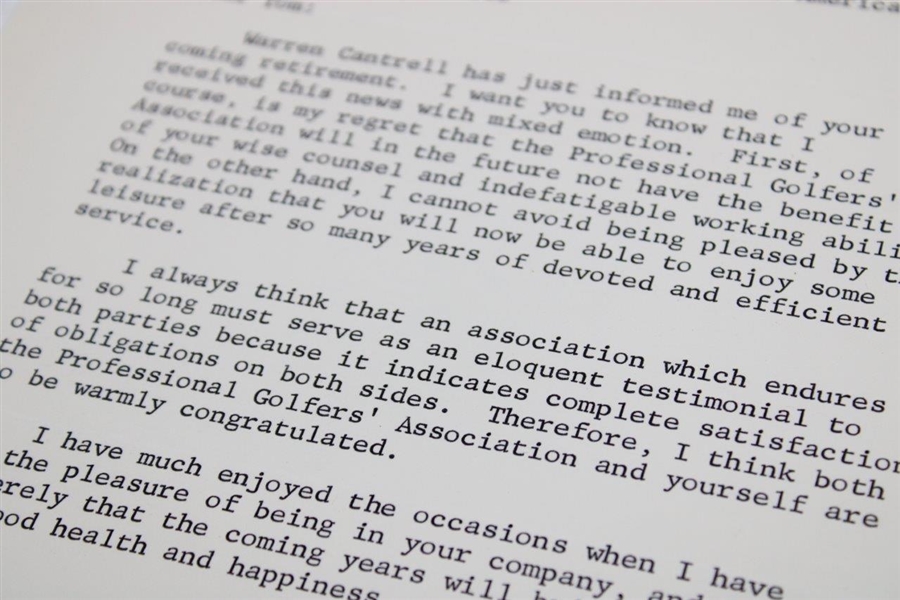 Robert T. Jones Jr. Signed Letter to PGA Ex. Dir. Tom Crane on Pers. Letterhead - 1/20/1965 JSA ALOA