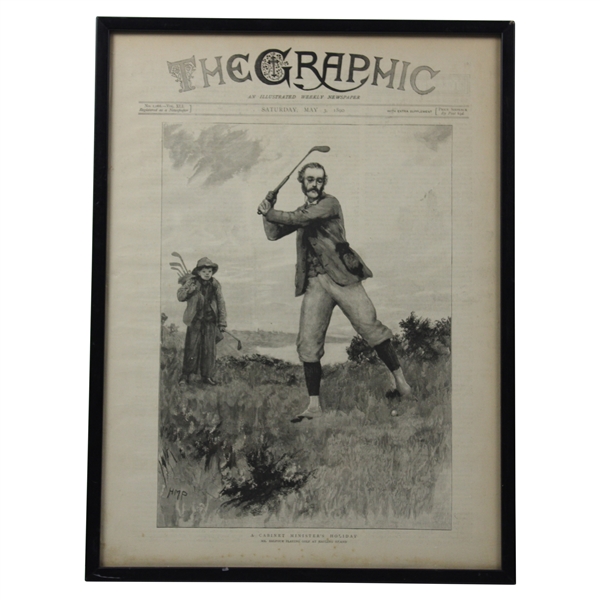 1890 The Graphic Illustrated 'Balfour Playing at Hayling Island' Newspaper - May 3rd - Framed
