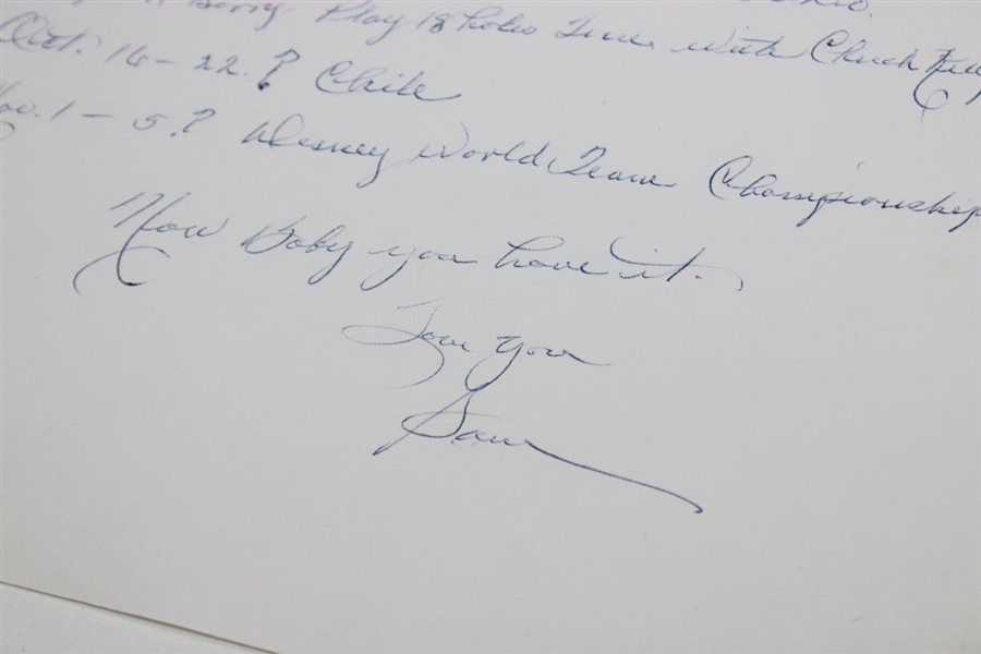 Sam Snead Signed Handwritten Schedule on Personal Letterhead JSA ALOA