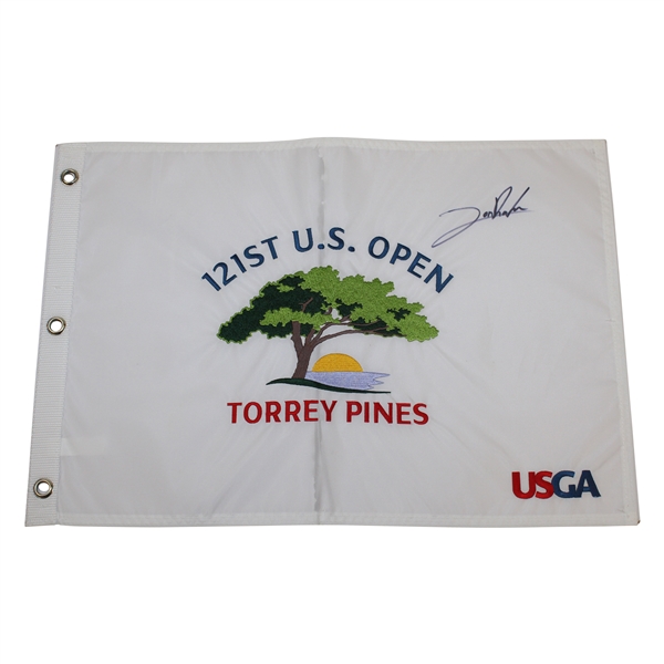 Jon Rahm Signed 2021 US Open at Torrey Pine Embroidered White Flag JSA ALOA