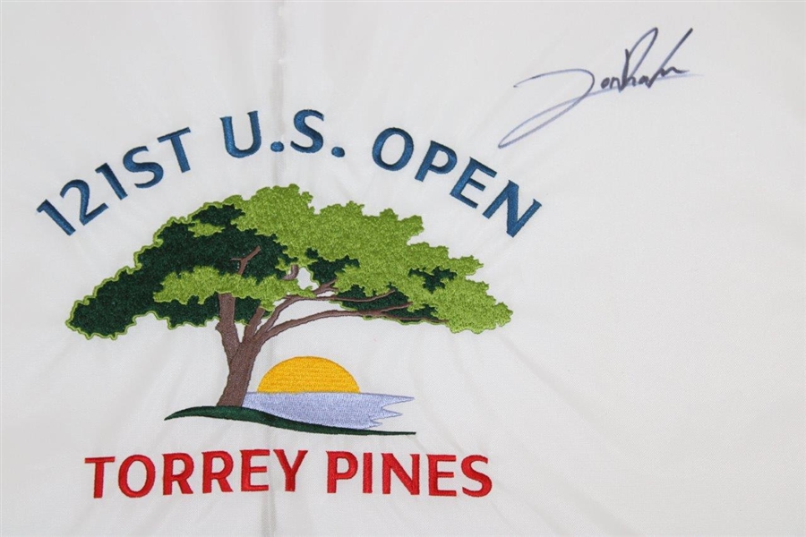 Jon Rahm Signed 2021 US Open at Torrey Pine Embroidered White Flag JSA ALOA
