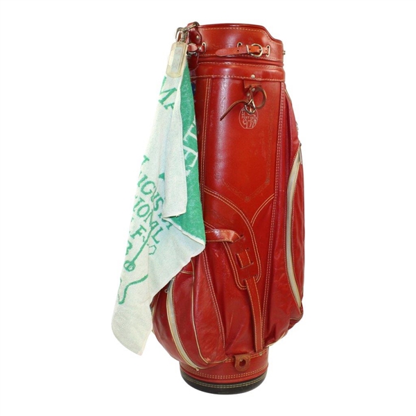 Ed Dudley's Personal Used Spalding Pony Skin Golf Bag w/ANGC Bag Towel, 1963 WGA & Broadmoor Badge