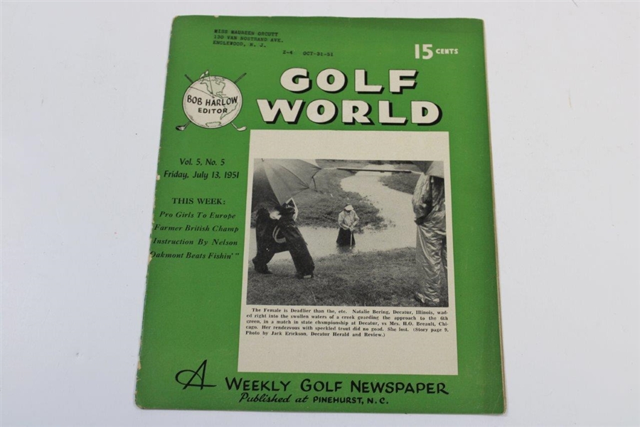 (5) 1951 Subscriber Issues Of Golf Weekly Magazine Belonging To Prominent Amateur Maureen Orcutt
