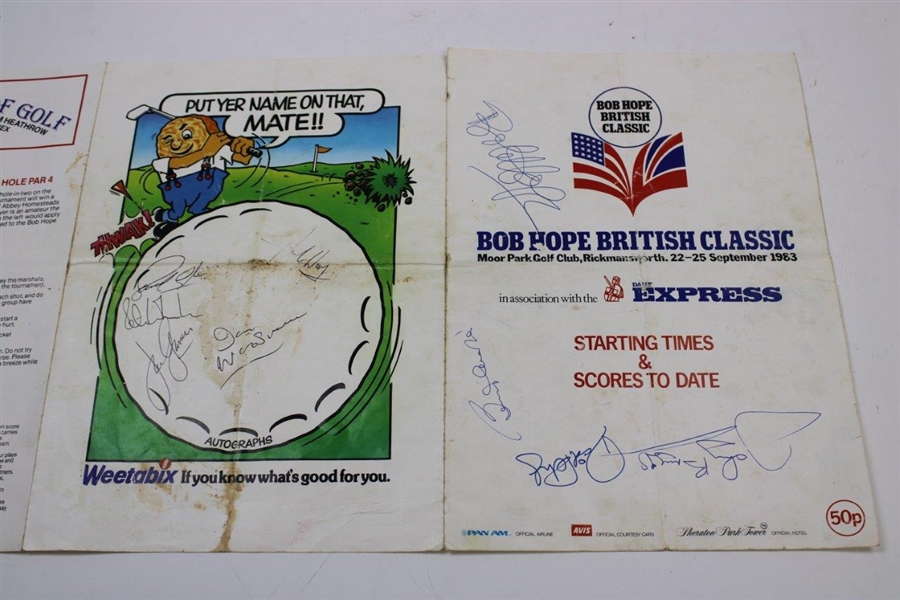 Bob Hope & others Signed 1983 Bob Hope British Classic Starting Times Sheet JSA ALOA
