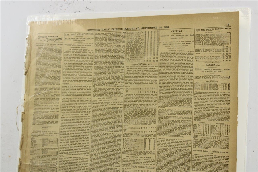 1899 New York Daily Tribune with Willie Smith Wins US Open at Baltimore CC Article