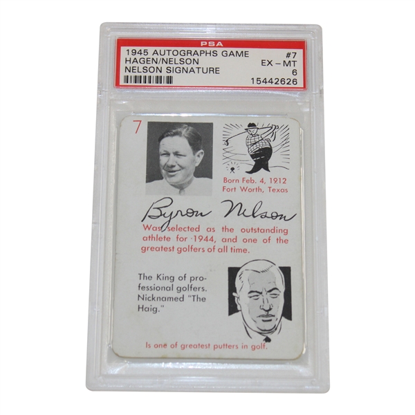 Byron Nelson 1945 Autographs Game Hagen/Nelson Card #7 PSA EX-MT 6 #15442626