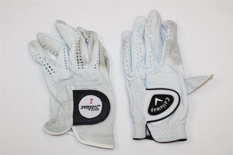 Davis Love III & Lanny Wadkins Signed Personal Golf Gloves JSA ALOA