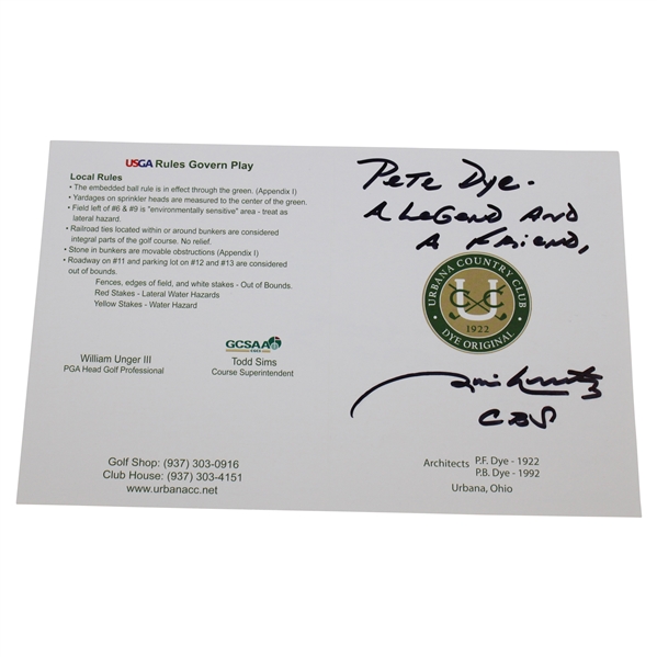 Jim Nantz Signed & Personalized Urbana CC Official Scorecard In Pete Dye's Memory JSA ALOA