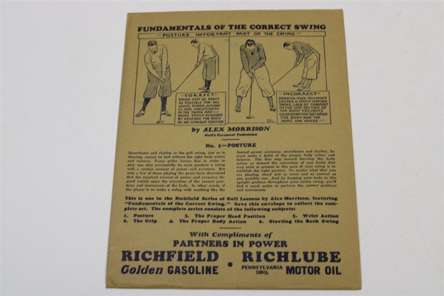Richfield Gasoline Complete Goofy Golf Puzzle & Envelope w/Alex Morrison Lesson #1 - Hanging Lie