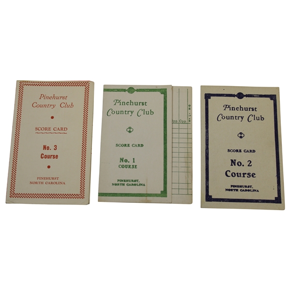 Three (3) Pinehurst Country Club Vintage Scorecards For Course No. 1, No. 2  & No. 3 - Unscored
