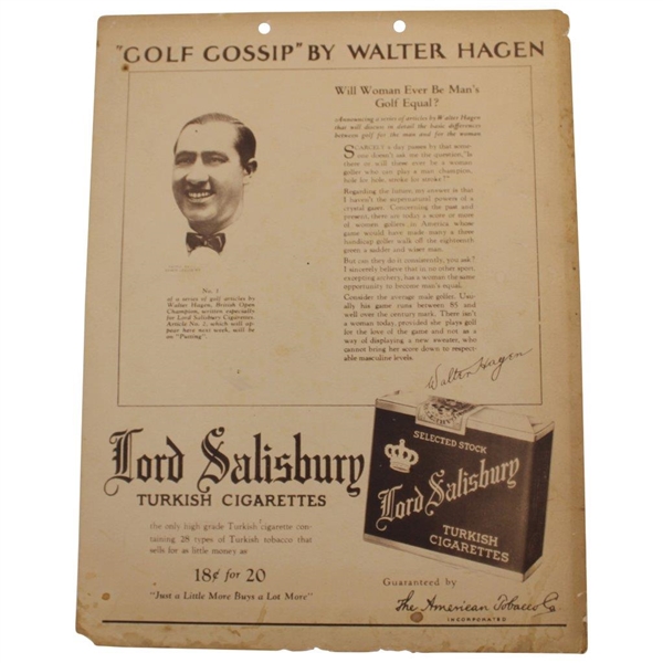 Walter Hagen Lord Salesberry Turkish Cigarettes Golf Gossip Articles 1-9 - Missing No. 4