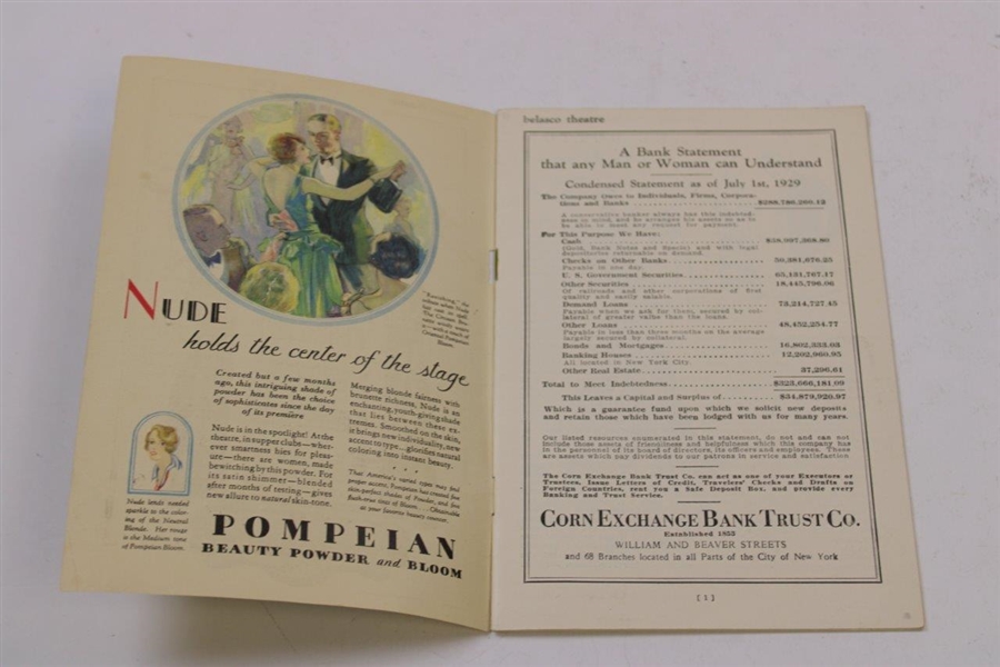 1929 Broadway Theatre Playbill Walter Hagen Lucky Strike Ad On Reverse - Belasco Theatre