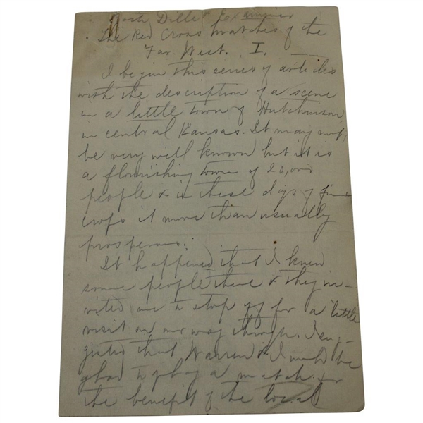 Charles 'Chick' Evans Handwritten 6 Pages for North Dallas Examiner - Red Cross War Matches