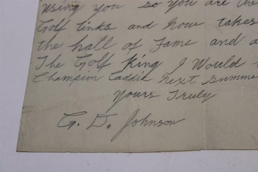 G.D. Johnson Signed 1916 Handwritten Letter on Chicago GC Letterhead to Charles 'Chick' Evans - Ty Cobb Comparison