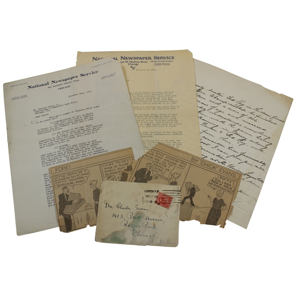 Charles 'Chick' Evans Handwritten Letter with Two Comic Strips and National Newspaper Service Info.