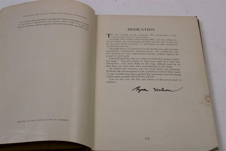 Byron Nelson Signed 1946 'Byron Nelson's Winning Golf' Book JSA ALOA