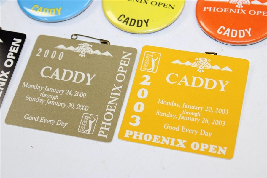 Seven (7) Caddy Badges Phoenix Open 92, 95, 97, 98, 99, 00, & 03