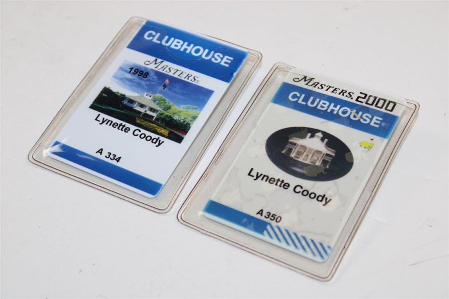 Two (2) Masters Clubhouse Badges for Lynette Coody - 1998 & 2000