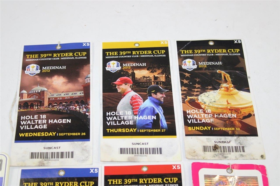Six (6) 1995 & 2012 Ryder Cup Tickets Plus 1999 Buick Clubhouse Badge