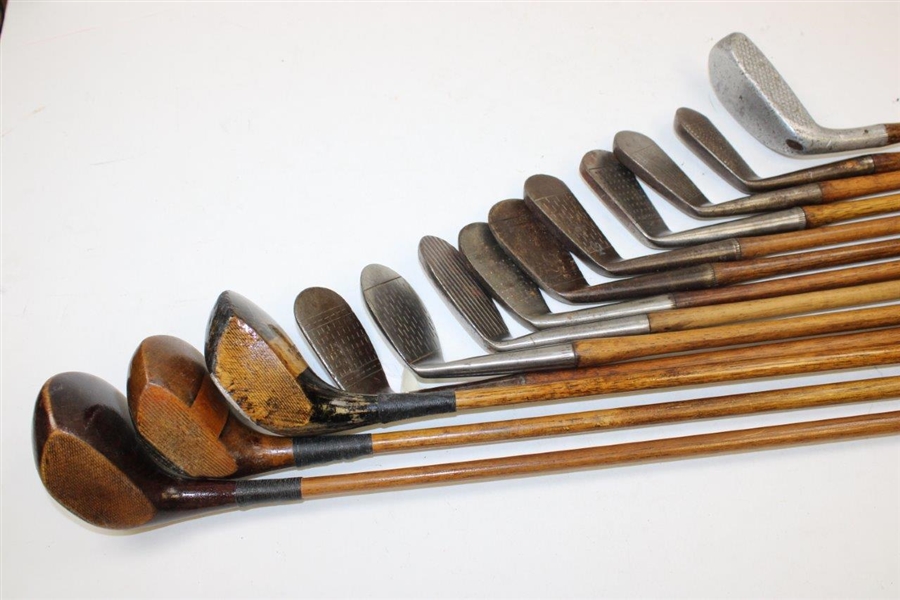 c.1920 Assembled Wood Shaft Various Play Set of Irons & Woods in Bag