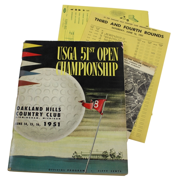 1951 US Open at Oakland Hills Official Program w/Map, Pairing Sheets & Scorecard