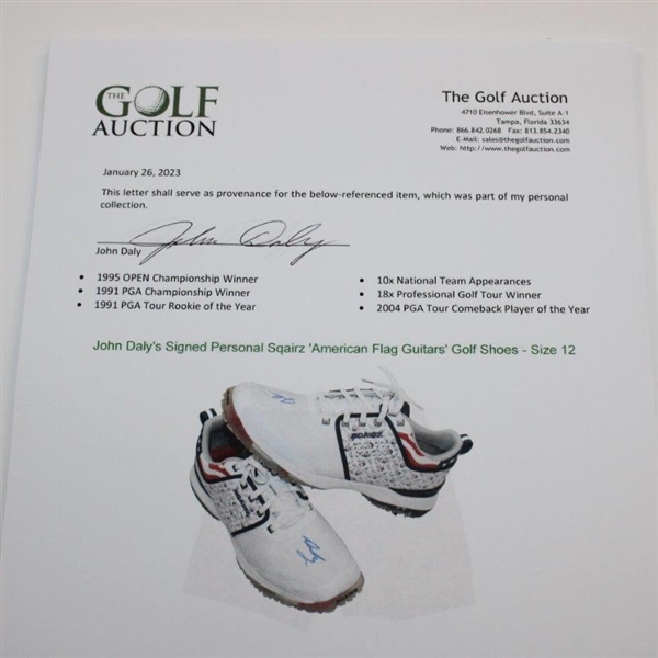 John Daly's Signed Personal Sqairz 'American Flag Guitars' Golf Shoes - Size 12 JSA ALOA