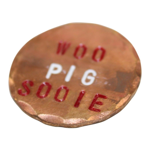 John Daly's Personal Custom Copper 'Woo Pig Sooie' Golf Ball Marker in Signed Case w/Bag JSA ALOA