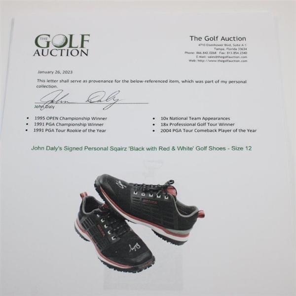 John Daly's Signed Personal Sqairz 'Black with Red & White' Golf Shoes - Size 12 JSA ALOA