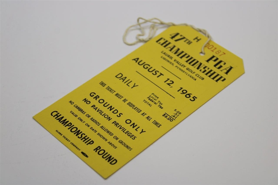 1965 PGA Championship at Laurel Valley Final Rd Ticket #H00187 w/Official Program