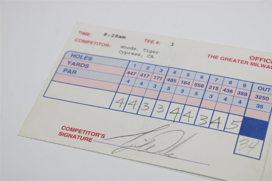 Tiger Woods' Pro Debut 1996 GMO Hole-in-One Sunday Official PGA USED Scorecard!